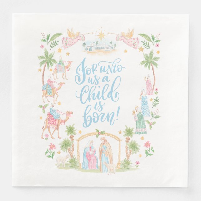 Pastel Nativity | Unto Us a Child is Born Napkin (Front)