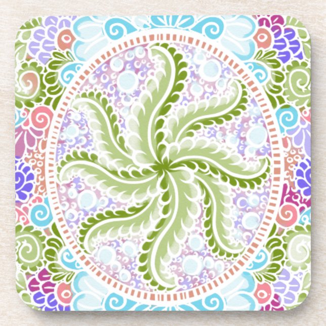 Pastel Nature Mandala Art Coaster (Front)