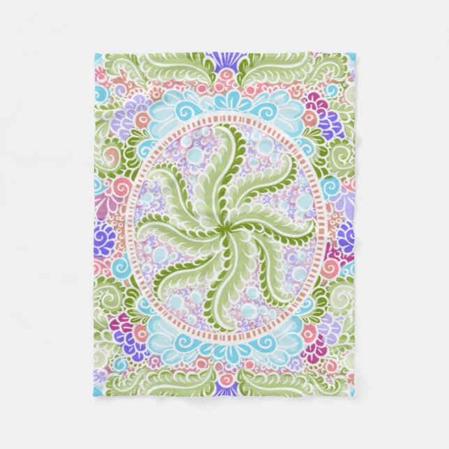 Pastel Nature Mandala Art Fleece Blanket (Front)