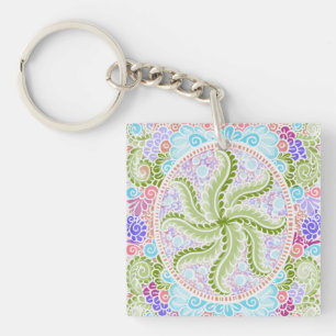 Pastel Nature Mandala Art Keychain