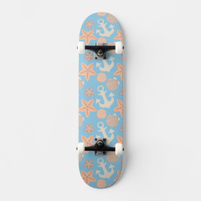 Pastel Nautical Pattern Skateboard (Front)