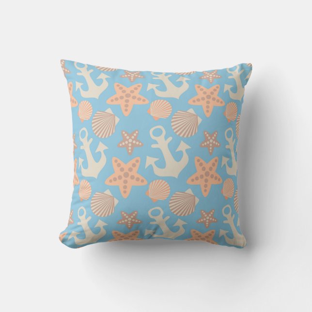 Pastel Nautical Pattern Throw Pillow (Front)