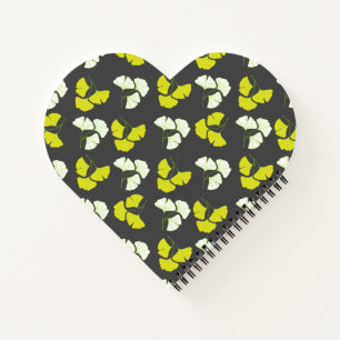 Pastel-Neon Ginko Leaves on Black Background Notebook