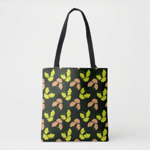 Pastel-Neon Ginko Leaves on Black Background Tote Bag