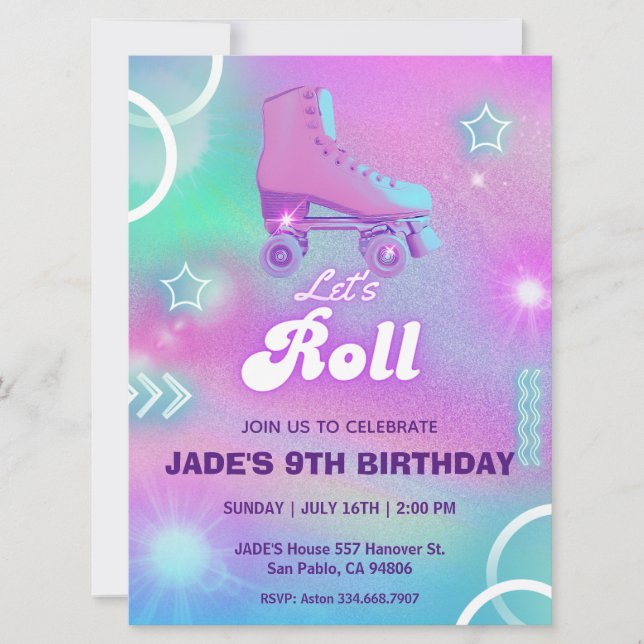 Pastel Neon Roller Skating Birthday Party Invitation (Front)
