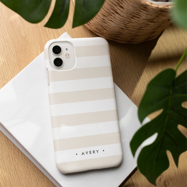 Pastel Neutral Stripe Personalized iPhone 16 Case (Creator Uploaded)
