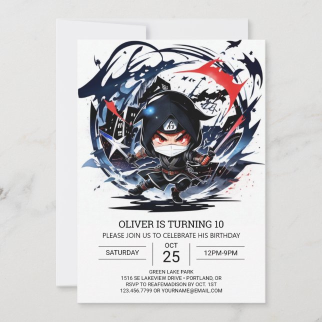 Pastel Ninja Scroll Birthday Invitation (Front)