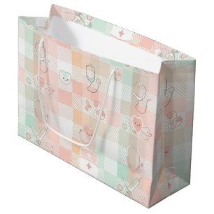 Pastel Nurse Life Chequered Pattern Large Gift Bag