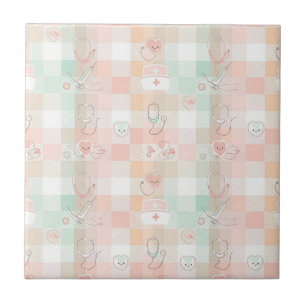 Pastel Nurse Life Chequered Pattern Tile