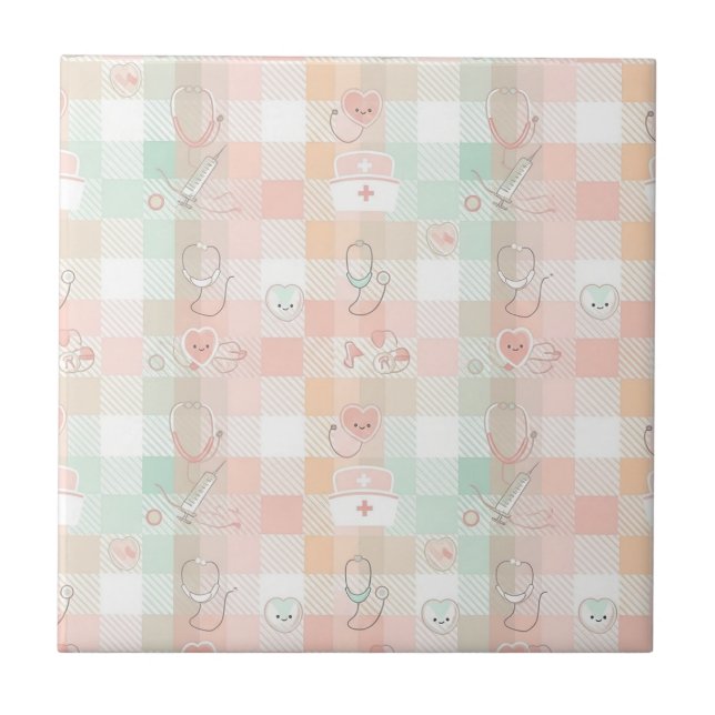 Pastel Nurse Life Chequered Pattern Tile (Front)