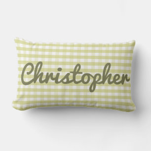 Pastel Nursery Green Gingham with Name Lumbar Pillow