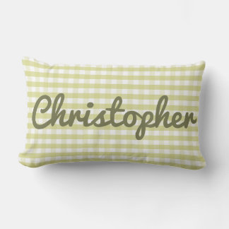 Pastel Nursery Green Gingham with Name Lumbar Pillow
