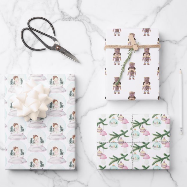 Pastel Nutcracker Ballerina Christmas Wrapping Paper Sheet (Front)