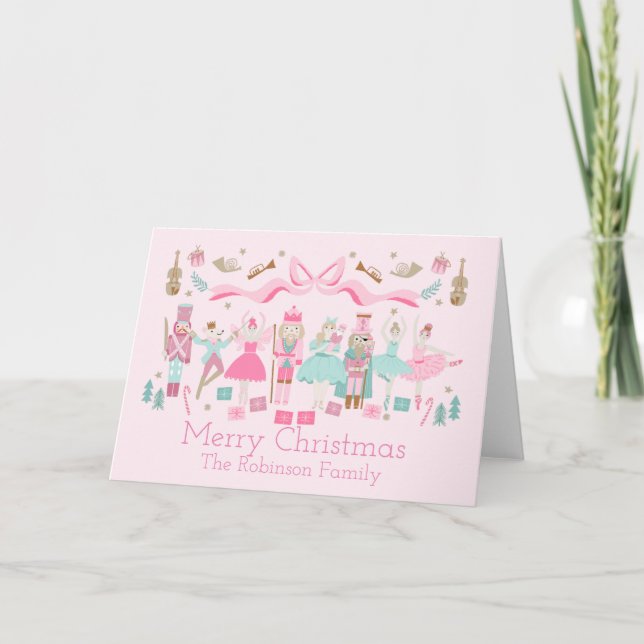 Pastel Nutcracker Ballet Pink Folded Greeting Card (Front)