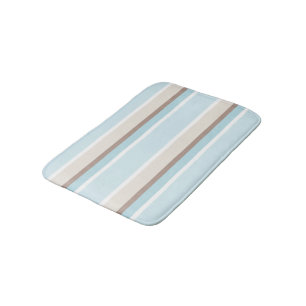 Pastel Ocean Blue Beige Brown White Stripe Pattern Bath Mat