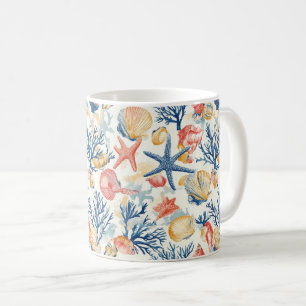 Pastel Ocean Shells with Delicate Coral Twigs Coffee Mug