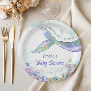 Pastel Ocean Sparkle Mermaid Tail Girl Paper Plate