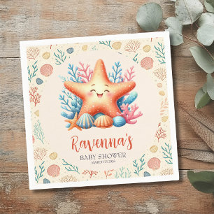 Pastel Ocean Starfish Personalized Baby Shower Napkin