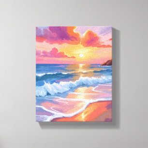 Pastel Ocean Sunset Colorful Beach Painting Canvas Print
