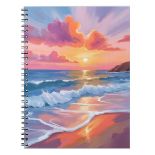 Pastel Ocean Sunset   Colourful Beach Painting  Notebook