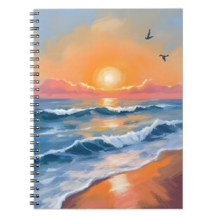 Pastel Ocean Sunset Watercolor Beach Painting Notebook