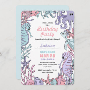 Pastel Ocean Thème Sea Life Invitation d'anniversa