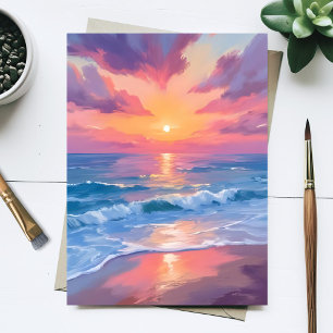Pastel Ocean Watercolor Beach Waves Painting Postcard