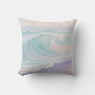 Pastel Ocean Wave Painting Throw Pillow