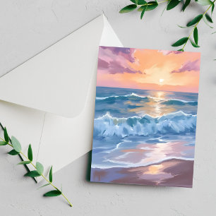 Pastel Ocean Waves Watercolor Sea Painting Card