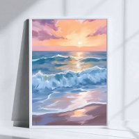 Pastel Ocean Waves Watercolor Sea Painting