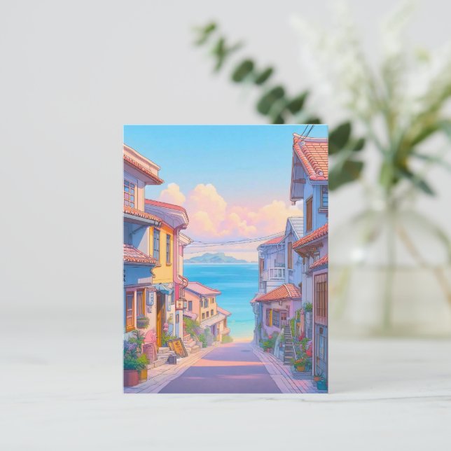 Pastel Okinawa Seaside Street Postcard (Standing Front)