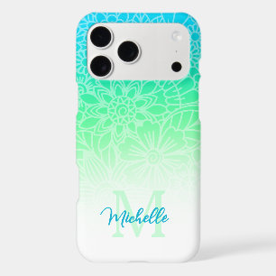 Pastel Ombre Blue Green Floral Monogrammed