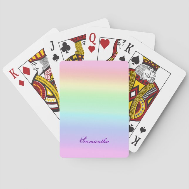 Pastel Ombre Rainbow Add Your Name Playing Cards (Back)