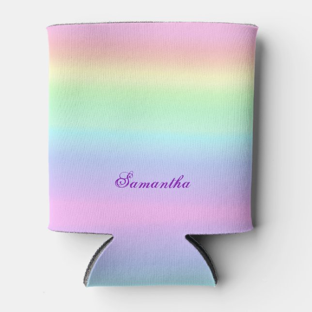 Pastel Ombre Rainbow Can Cooler (Front)
