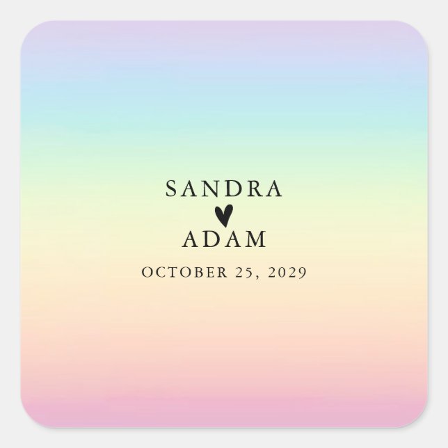 Pastel Ombre Rainbow Colours Wedding Favour Square Sticker (Front)