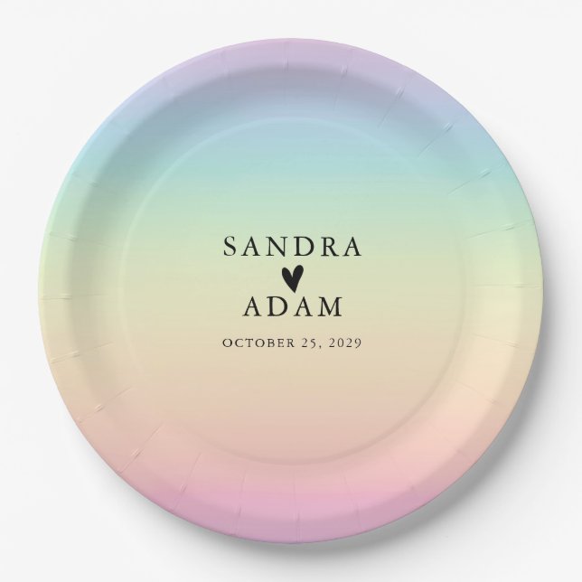Pastel Ombre Rainbow Colours Wedding Paper Plate (Front)
