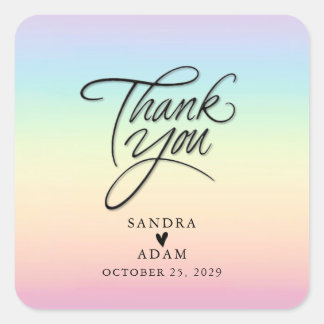 Pastel Ombre Rainbow Colours Wedding Thank You Square Sticker