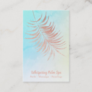 *~*  Pastel Ombre Rose Gold Palm Leaf Turquoise Business Card