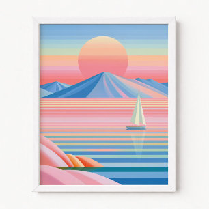 Pastel Ombre Stripes Sunset Sailboat Reflection Poster