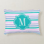 Pastel Ombre Stripes with Teal Monogram Decorative Pillow<br><div class="desc">Design by Pastel Crown.</div>