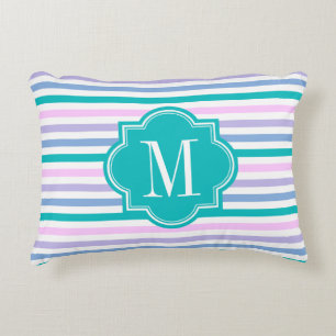 Pastel Ombre Stripes with Teal Monogram Decorative Pillow