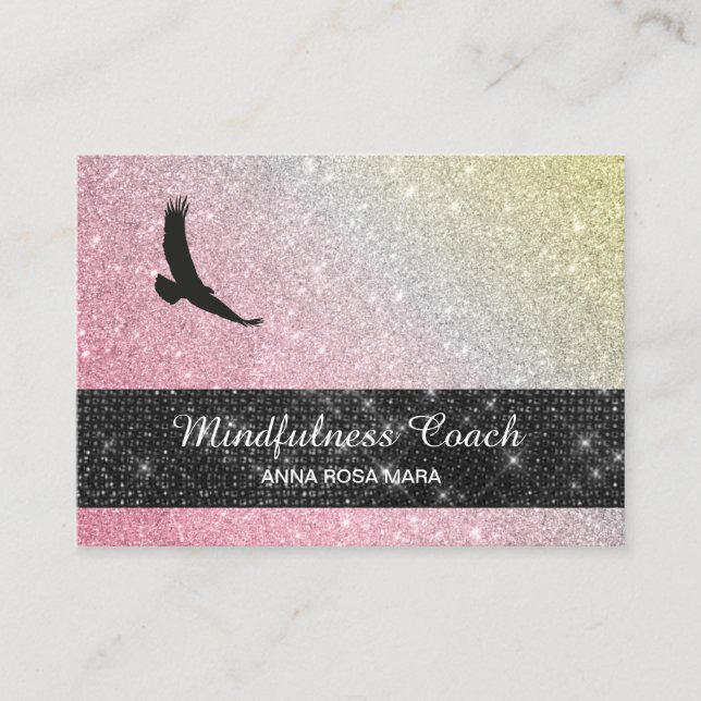 *~* Pastel Ombre Universe Glitter Meditation Eagle Business Card (Front)