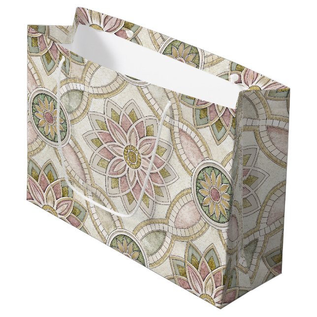 Pastel Opalescent Floral Mosaic - Mandala Large Gift Bag (Front Angled)