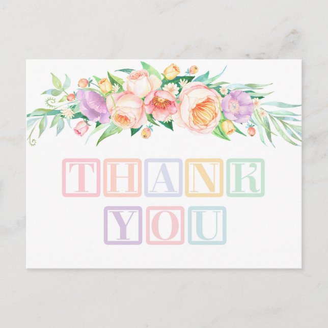 Pastel or Sherbet Baby Blocks Shower Thank You Postcard (Front)