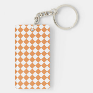 Pastel Orange and White Diamond Check pattern Keychain