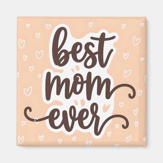 Pastel Orange Best Mom Ever Script Hearts Magnet (Front)