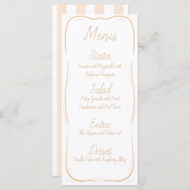 Pastel Orange Border Stried Mariage Menu (Devant / Derrière)