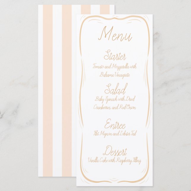 Pastel Orange Border Striped Wedding Menu (Front/Back)