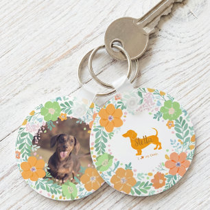 Pastel Orange Dachshund Custom Name & Photo Keychain