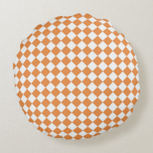 Pastel Orange Diamond Chequerboard pattern Round Pillow
